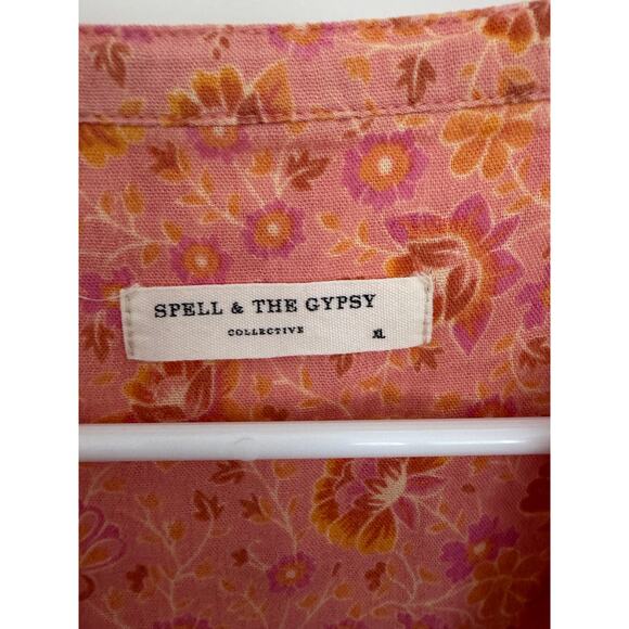 Spell & The Gypsy Sundown Boho Button Front Relaxed Short Sleeve Blouse XL - Picture 5 of 5